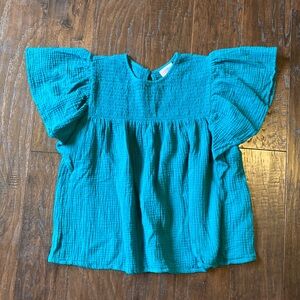 LulaRoe cotton gauze flutter sleeve smocked top Like New
